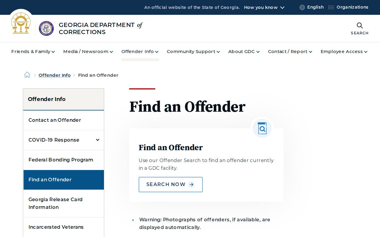Georgia Department of Corrections offender search guidance for Bogart records