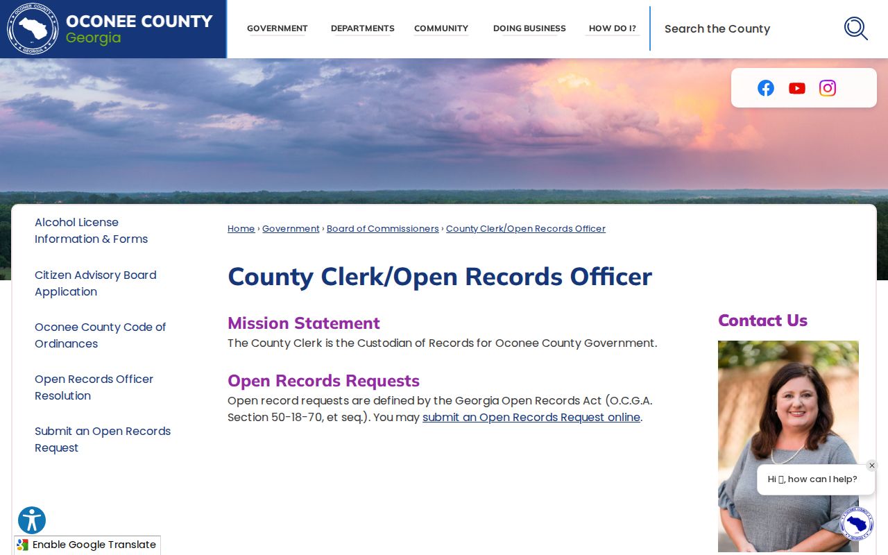 Oconee County Open Records Officer request information