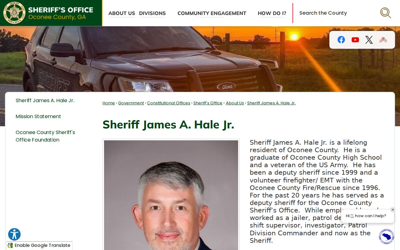 Official Oconee County Sheriff James A. Hale Jr. biography page