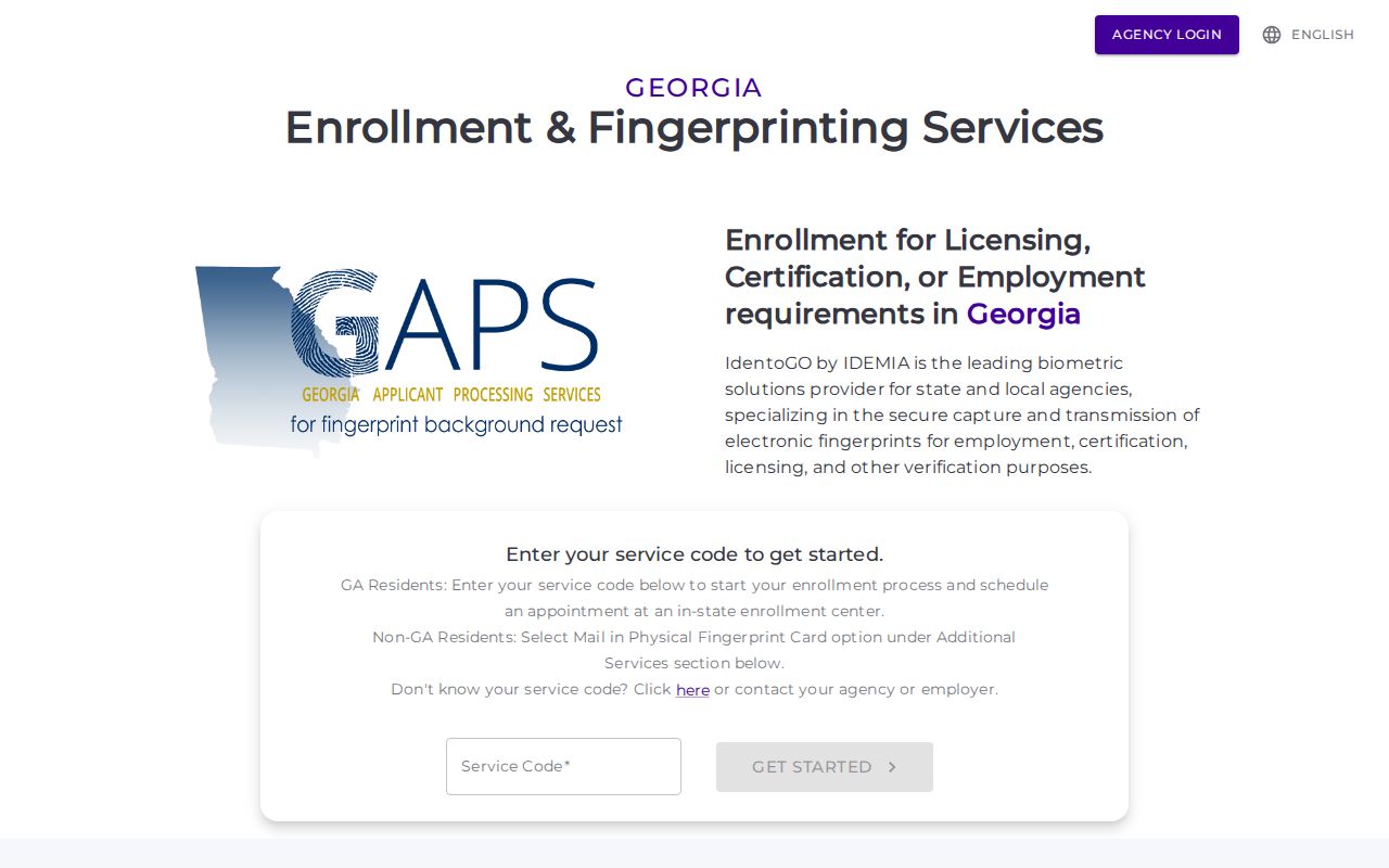 IdentoGO enrollment site for authorized Georgia fingerprint checks